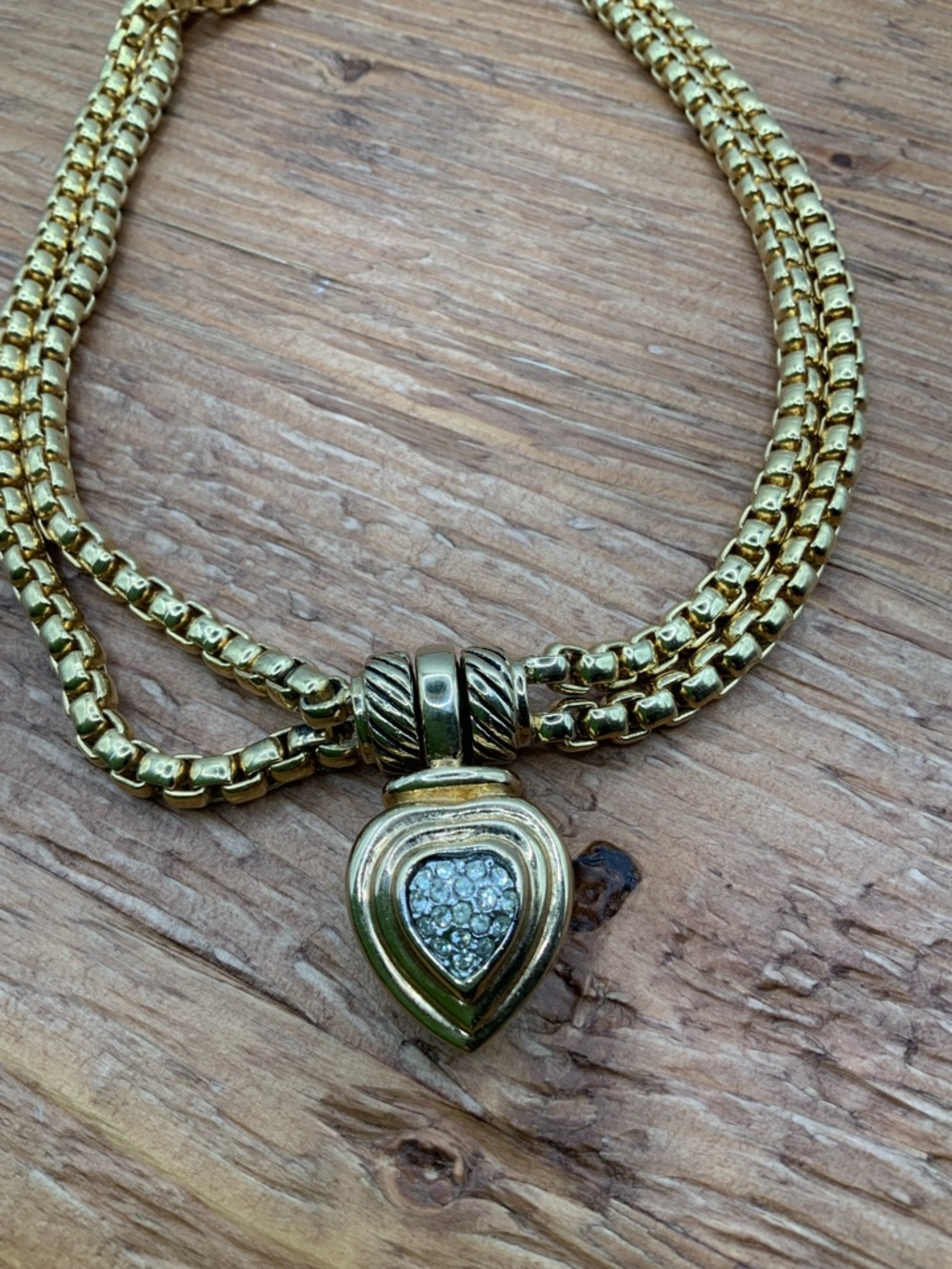 Stocko Gold Tone Heart Pendant Crystal Accents Snap Closer Necklace